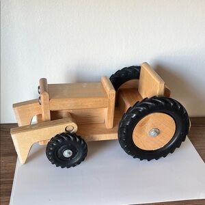 Wooden Tractor with Black Wheels boys room decoration toy